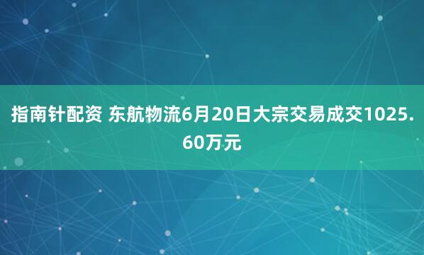指南针配资 东航物流6月20日大宗交易成交1025.60万元
